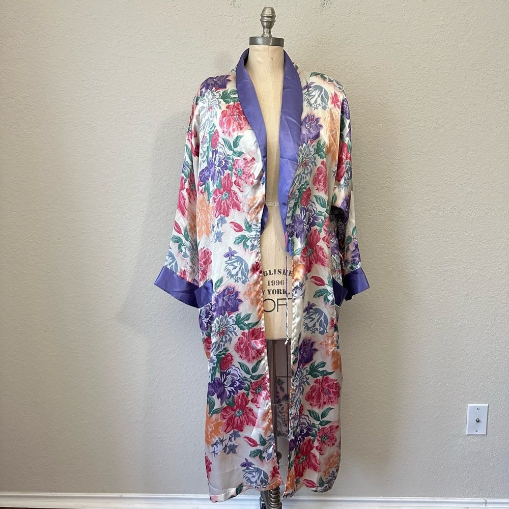 L.A. Intimates Multicolor Floral Print Satin Robe